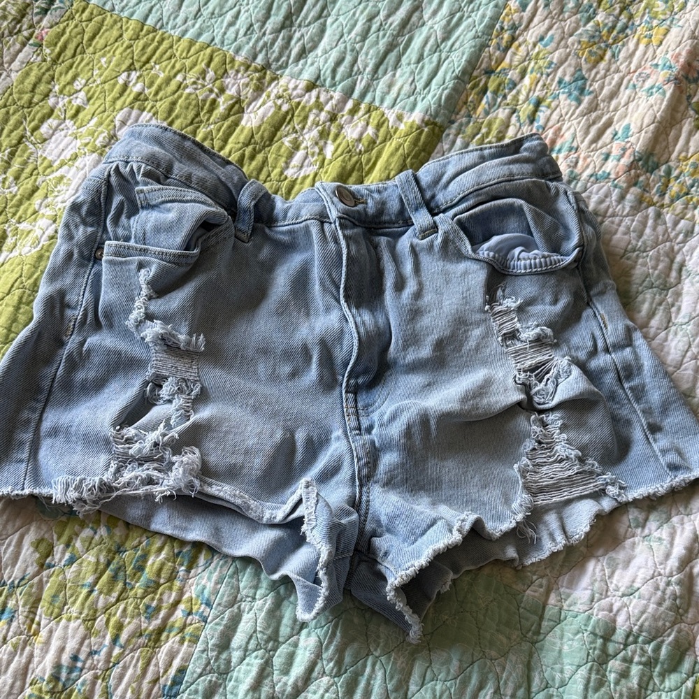 Light Blue Distressed Denim Women's Shorts